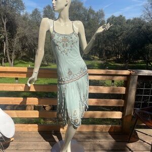 Sue Wong Vintage Mint Green Beaded Evening/flapper/fairy Dress